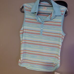 Puma Blue and White Fitted Tank Top Polo